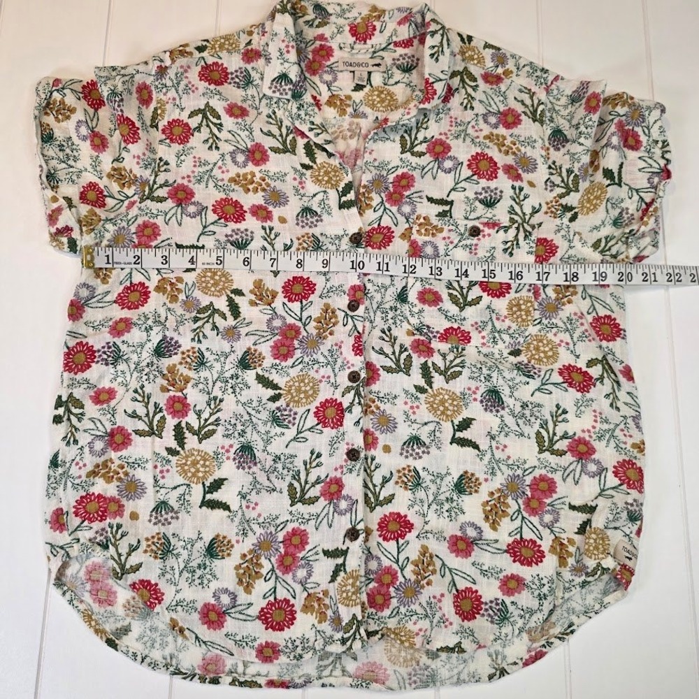 Toad&Co Women's Large Camp Cove Shirt Floral 100% Organic Cotton Button Up - Picture 6 of 8